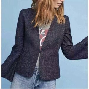ANTHROPOLOGIE CARTONNIER WOMENS NAVY WOOL BLEND PINSTRIPE BLAZER SIZE 6